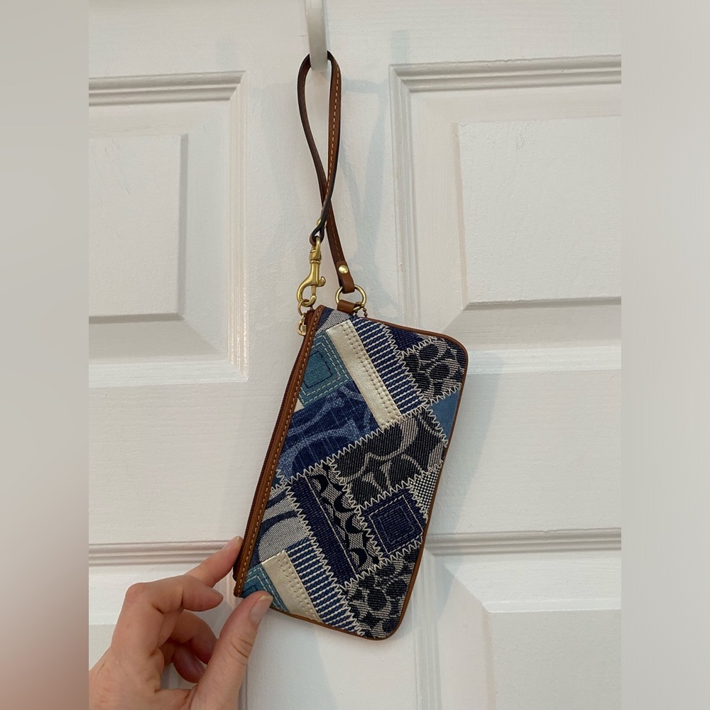 Coach RARE Patchwork Wristlet in Blue Denim and Brown Leather NWOT - Picture 2 of 5